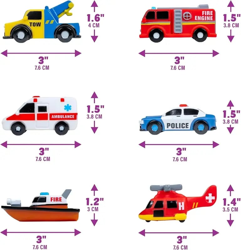 Tub Works Emergency Cars Light Up Bath Toys 6 Pack