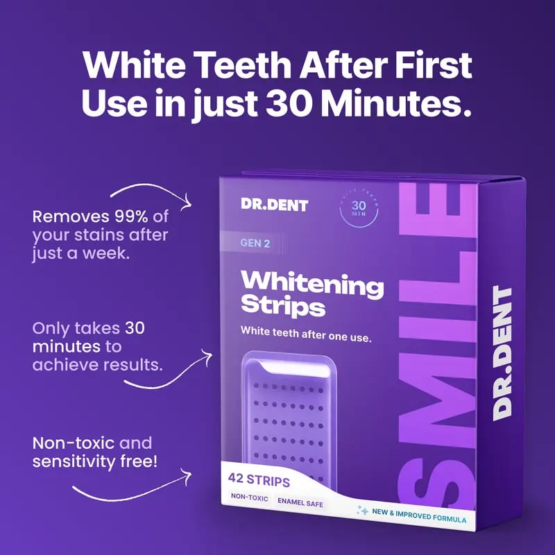 DRDENT Purple Teeth Whitening Strips - 7/21 Whitening Sessions - Safe for Enamel