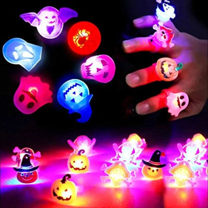 50Pcs(+2pcs) Halloween Light Up Rings Party Favors Light Up Toys luminous Flash Finger LED Ring Blinking Jelly Rubber Ring for Kids Adults Christmas Gifts Plastic Spooky