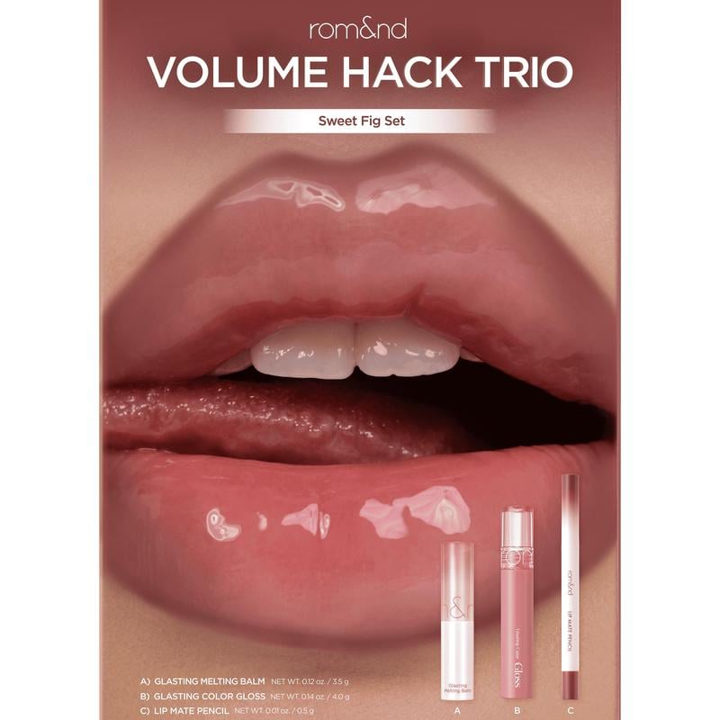 💋 rom&nd LIP VOLUME HACK TRIO – 3-in-1 Lip Set for Fuller. Juicy Lips | Pencil + Balm + Gloss