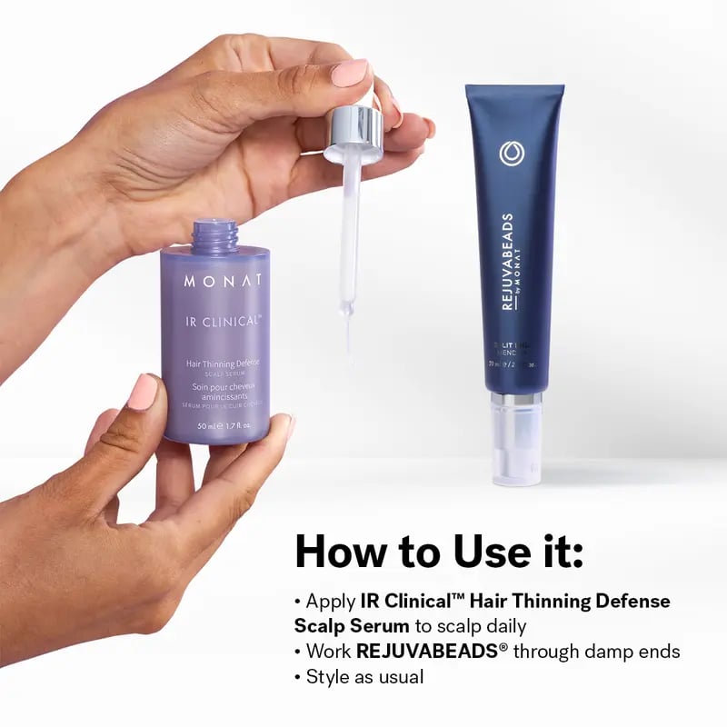 Scalp to Ends Duo. MONAT IR Clinical Hair Thinning Defense Serum + Rejuvabeads