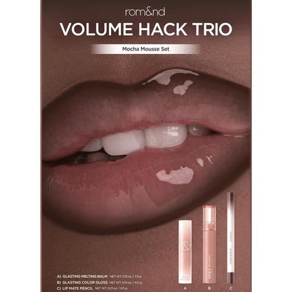 💋 rom&nd LIP VOLUME HACK TRIO – 3-in-1 Lip Set for Fuller. Juicy Lips | Pencil + Balm + Gloss