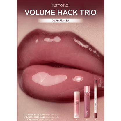 💋 rom&nd LIP VOLUME HACK TRIO – 3-in-1 Lip Set for Fuller. Juicy Lips | Pencil + Balm + Gloss