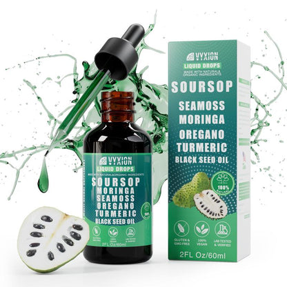 🌿 VYXION Pure Soursop 10-in-1 Liquid Drops – Seamoss. Moringa. Black Seed & Turmeric Blend for Natural Wellness & Energy Boost 💧