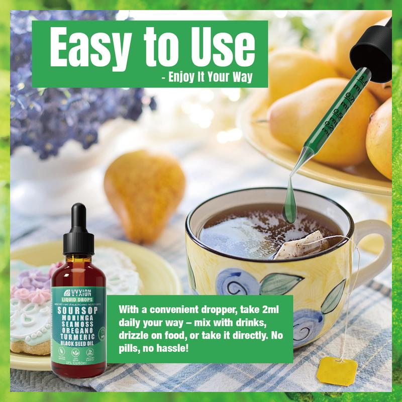 🌿 VYXION Pure Soursop 10-in-1 Liquid Drops – Seamoss. Moringa. Black Seed & Turmeric Blend for Natural Wellness & Energy Boost 💧