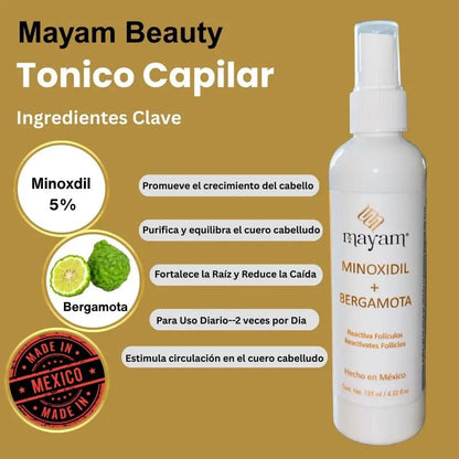 Bergamot + Minoxidil Hair Tonic 125ml - Stimulates Hair Growth. Strengthens Weak or Thinning Hair. Lightweight & Easy to Apply - Haircare