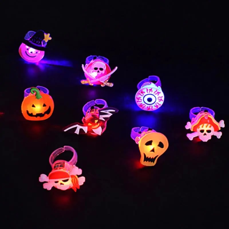 50Pcs(+2pcs) Halloween Light Up Rings Party Favors Light Up Toys luminous Flash Finger LED Ring Blinking Jelly Rubber Ring for Kids Adults Christmas Gifts Plastic Spooky