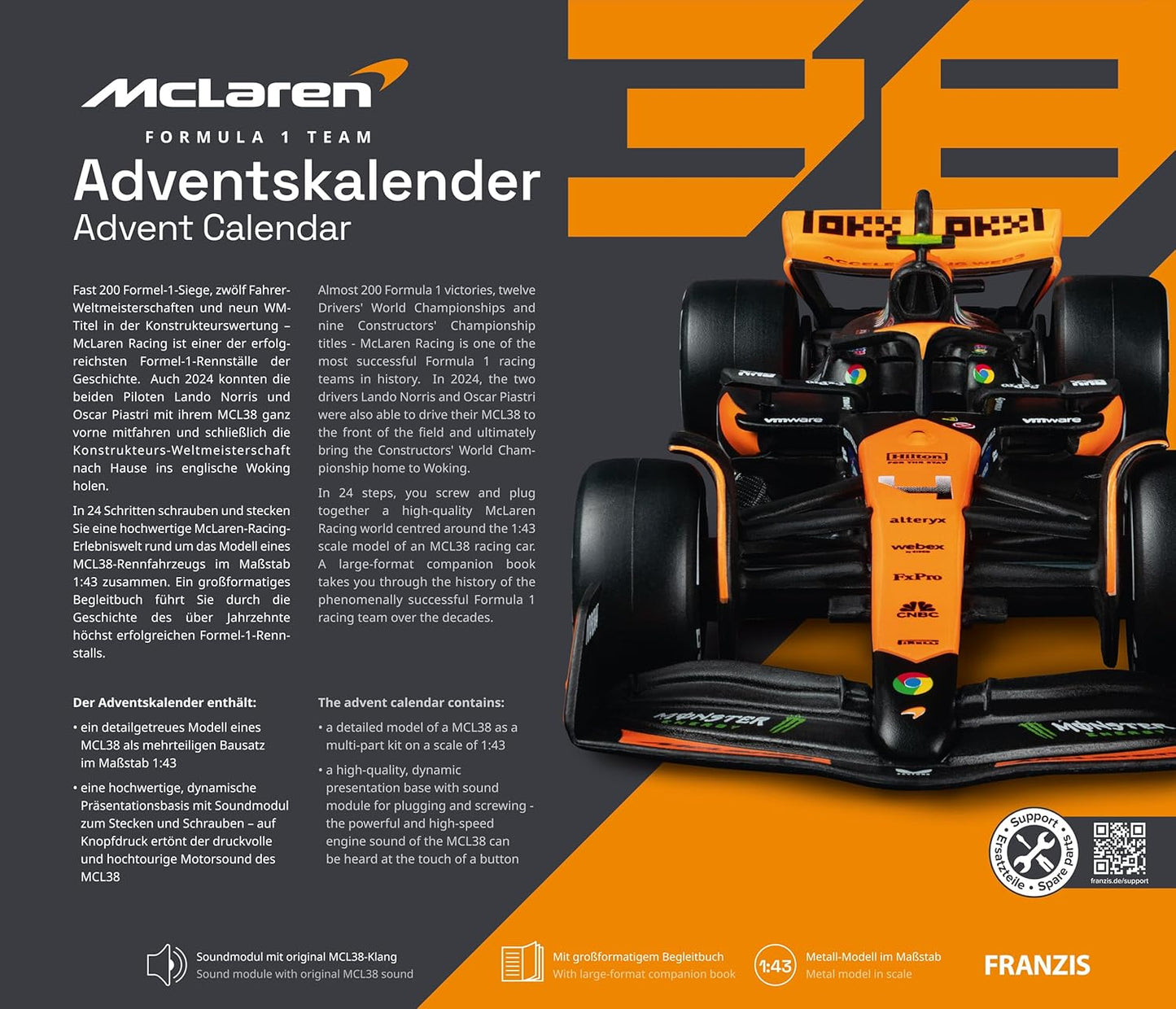 ⏰Limited stock⚡-FRANZIS 67391 McLaren Racing Advent Calendar 2025 Model Kit🏎️